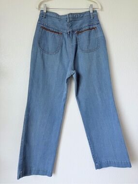 Vintage 70s Sears Leather Trim High Rise Wide Leg Jeans 16 Hippie Western